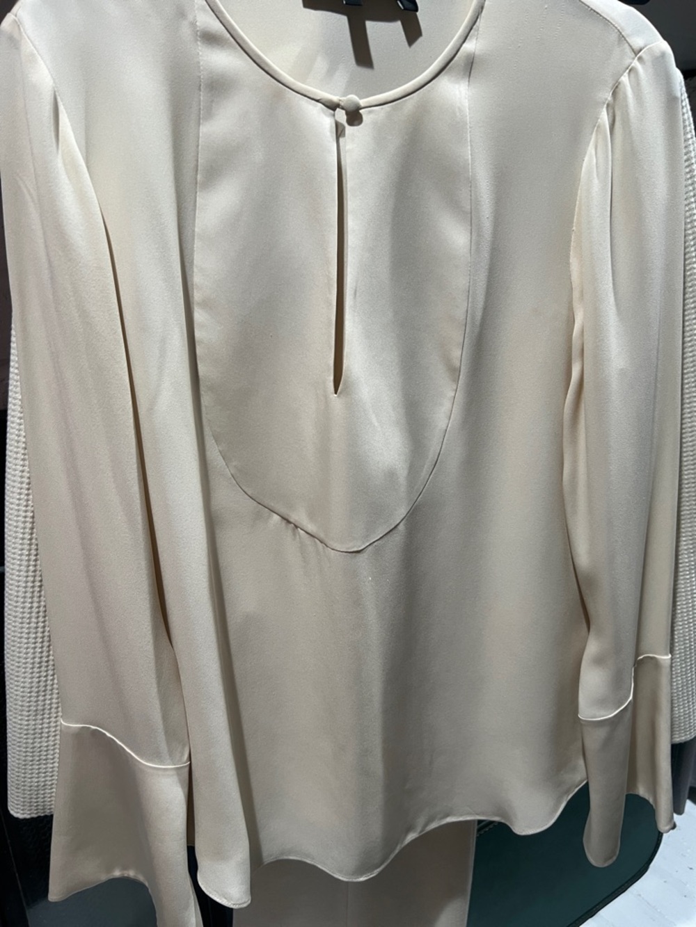 Theory Cream Long-Sleeve Silk Blouse | Suttle and Sexy - Picture 2 of 5